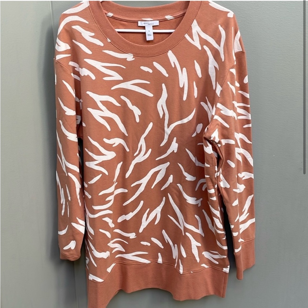 Daily Ritual Brown and White Crew Neck Sweater with Abstract Design - Picture 1 of 3